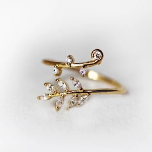 Vines Crystals Ring Leaves Gold Crystal Ring, Rose Gold Laurel Wreath Leaf Ring, Silver Cubic Zirconia Leaves Rings, Boho Fairy Jewelry