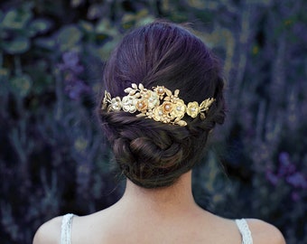 Royal Bloom Wreath, Floral Headband, Golden Flowers, Flower Child Headband, Bridal Hair Accessories, Brides Headpiece, Flower Crown, Tiara