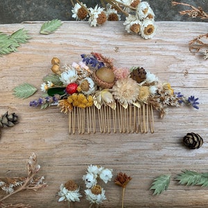 Preorder * Athena Dried Flowers Comb, Bridal Hair Accessories, Bride Floral, Flower Piece, Leaves Comb, Boho Chic, Rustic Woodland Fairy