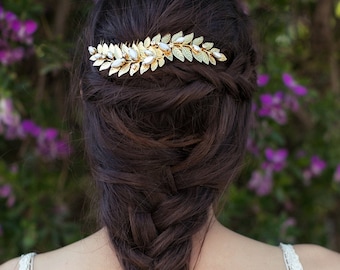 Preorder * Leonora Bridal Hair Comb Pearls Crystals Leaves Statement Piece Gold Silver Bridal Hair Accessoried Rustic Woodland Wedding Comb