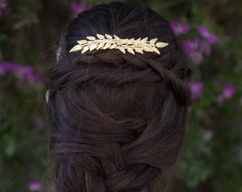 Double Olive Leaves Barrette, Grecian Leaves Greek Goddess Hair Clip, Boho Bridal Hair Accessory, Roman Inspired Mythology Goddess Jewellery