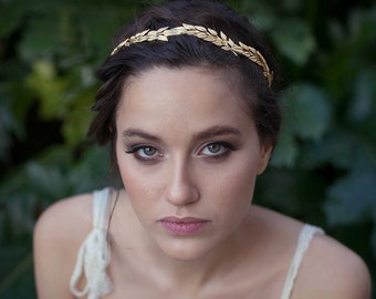 Laurel Olive Leaves Crown, Gold Greek Rome Leaf Headband, Goddess Wreath Bridal Tiara Boho Gold Bridal Hair Accessories, Bohemian Headpiece