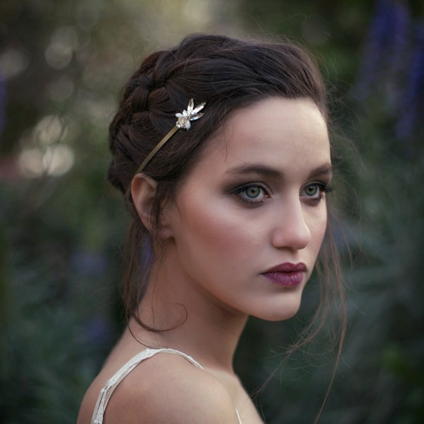Preorder* Viviana Crystals Pearls Goddess Crown, Bridal Hair Accessories Wedding Hair Piece, Dainty Grecian Backwards Rear Crystals Headband