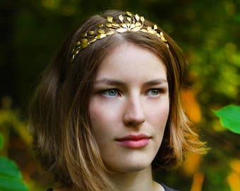 Preorder * Leaves Crown Gold Leaf Headband, Goddess Wreath,  Gold Leaves Bridal Tiara, Boho Gold Bridal Hair Accessories, Bohemian Headpiece