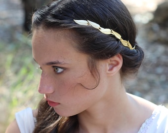 Preorder* Field Of Leaves Goddess Headband Crown Grecian Gold Leaf Bridal Hair Accessories Rustic Woodland Fairy Wedding Hairpiece Rear back