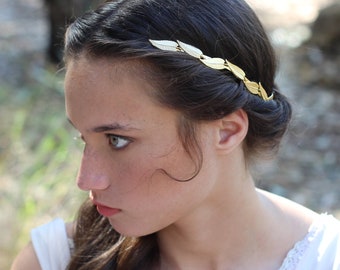 Preorder* Field Of Leaves Goddess Headband Crown Grecian Gold Leaf Bridal Hair Accessories Rustic Woodland Fairy Wedding Hairpiece Rear back