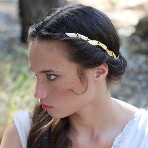 Preorder* Field Of Leaves Goddess Headband Crown Grecian Gold Leaf Bridal Hair Accessories Rustic Woodland Fairy Wedding Hairpiece Rear back