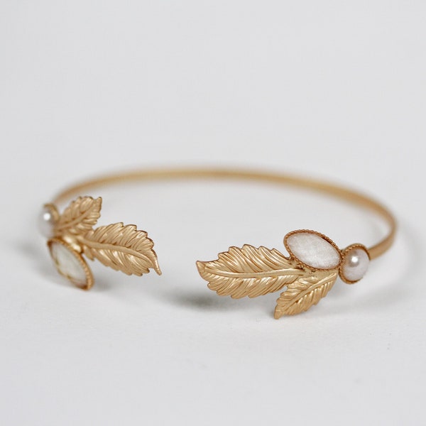 Fawn Bracelet Discounted Version Leaves Wedding Boho Bracelet, Gold Plated Pearls, Grecian Bracelet, Greek Goddess, Romantic Bridal Jewelry