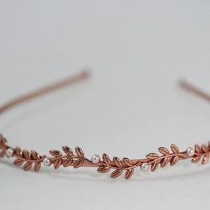 Pearls and Leaves Headband, Bridal Headband, Bridal Hair Accessories, Wedding Tiara, Greek Goddess Wreath, Gold Leaves
