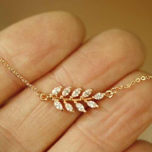Olive Branch Necklace Greek Gold Leaf Olive Branch Charm Etsy