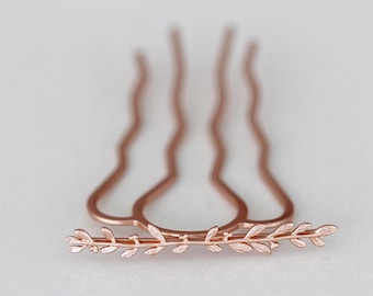 Twig Branch Hair Prong, Gold Leaf Stick Rose gold Leaves Gold Leaf Hair Accessory Nature Inspired Hair Fork, Silver Hair Pin