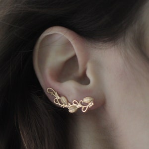 Preorder * Tiny Branch Ear Cuff Gold Leaf Earring Silver Ear Climber Grecian Boho Bridal Earrings Unique Rose gold Bohemian Jewelry