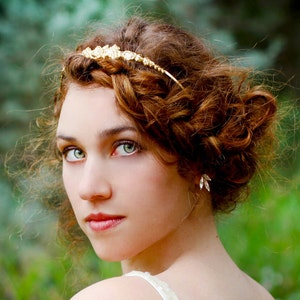 Flower Lace Headband, Gold Bridal Headband, Bridal Hair Accessory, Wedding Wreath, Grecian Head Piece, Roman Tiara, Gift for girlfriend