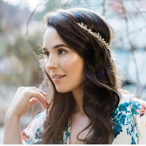 Discounted Version - Venus Vine Pearls Headband #2, Golden Leaves Tiara, Bridal Wreath, Goddess Headband, Grecian Bridal Hair Accessories