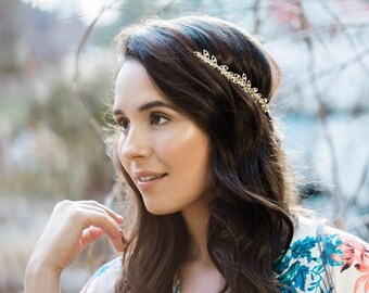 Discounted Version - Venus Vine Pearls Headband #2, Golden Leaves Tiara, Bridal Wreath, Goddess Headband, Grecian Bridal Hair Accessories