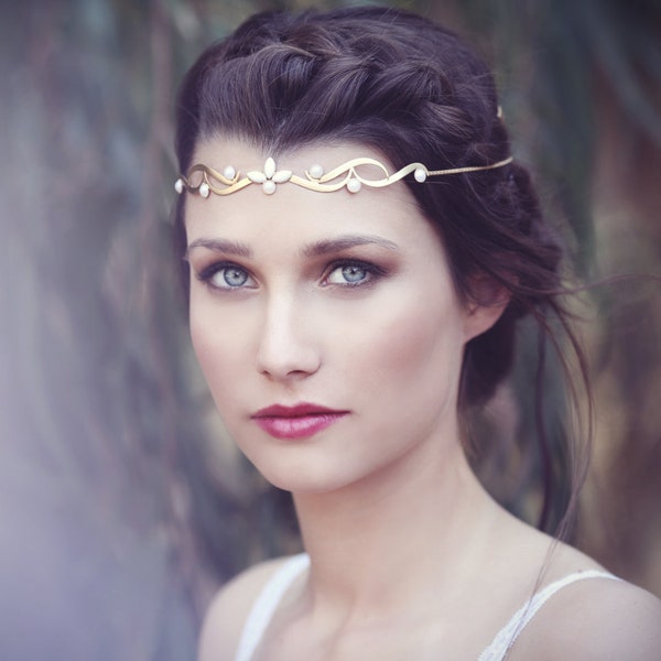 Preorder * Tribal Wreath Bridal Hair Accessories, Elven Gold Fantasy Wreath, Burning Man, Fairy Crown, Forehead band