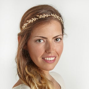 Venus Vines & Pearls Wreath, Wedding Tiara, Bridal Gold Leaf Headband, Bohemian Tiara, ForeheadBand, Silver Leaves Bridal Hair Accessories image 6