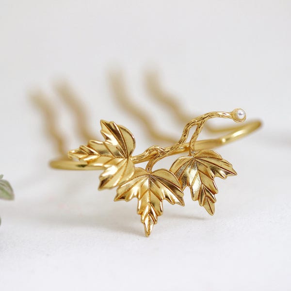 Dreifach Ahorn Blätter Haar Prong Blatt Schmuck Haar Accessoire Gold Haar Göttin Clip Boho Haarnadel, Haarknoten Halter