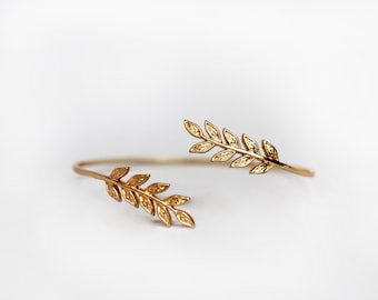 Dainty Twig Bracelet,  Leaf Wrap Bracelet, Bridal Jewelry, Leaves Bangle, Dainty Adjustable Cuff, Hand Made, Wedding Jewelry