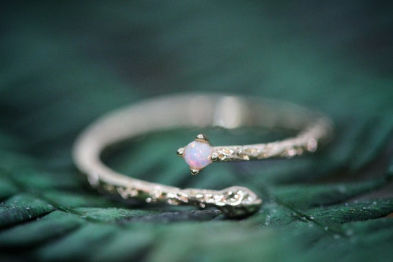 Sale Tiny Leaf Opal Ring Gold Leaves Ring Crystal Ring Leaf