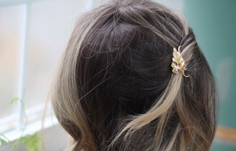Gold Leaf Hair Accessory Water Lily Crystal Hair Prong Gold Leaf Clip Rose gold Leaves Jewelry Silver Hair Pin Bridal Floral Hair Fork