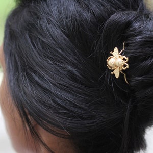 Preorder Honey Bee Hair Prong, Gold Insect Clip, Functional Boho Hair Jewelry, Gold Hair Accessory Nature Inspired Hair Pin image 8