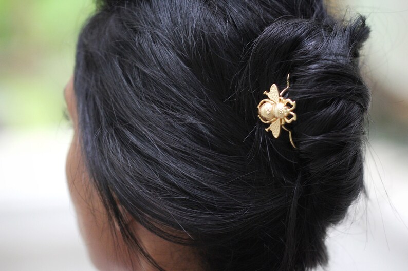 Preorder Honey Bee Hair Prong, Gold Insect Clip, Functional Boho Hair Jewelry, Gold Hair Accessory Nature Inspired Hair Pin image 8