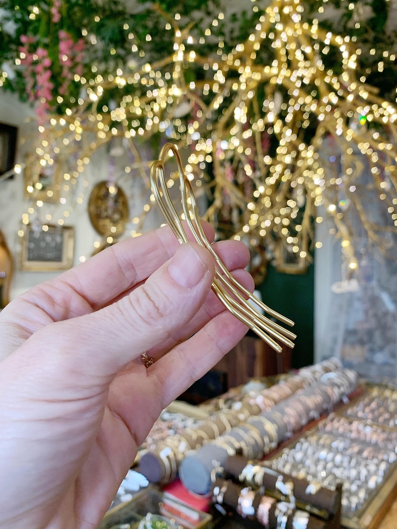 Four Teeth Plain Long Hair Prong Simple Hair Pin Bun Updo Stick Gold Plated Fork Hand Made Bridal French Boho Hair Pin Wedding Clip image 5