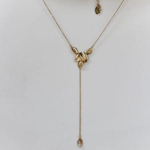 Leaf Cluster Drop Lariat Necklace, Dainty Leaves Charm Delicate Chain Gold Rose Gold Silver Dainty Boho Bridal Jewelry Wedding Accessories