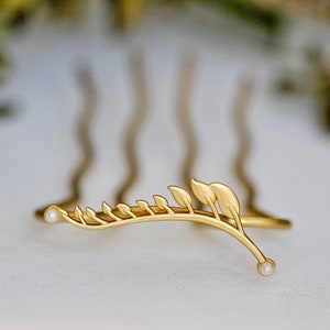 Sale! Whispy Leaves With Pearls Hair Prong French Pin Gold