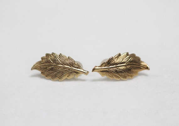 Gold Leaves Stud Earrings Golden Leaf Earrings Nature | Etsy