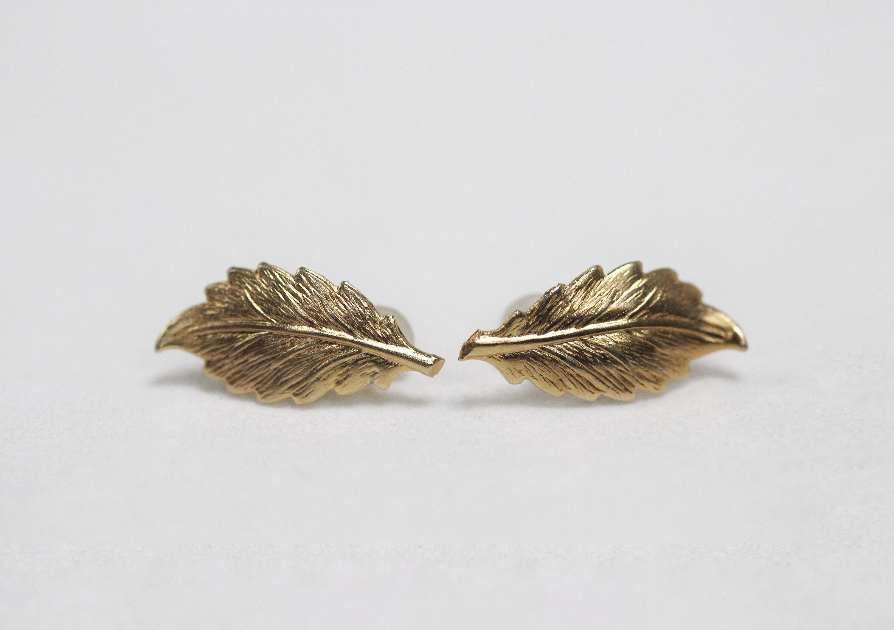 Gold Leaves Stud Earrings Golden Leaf Earrings Nature Etsy