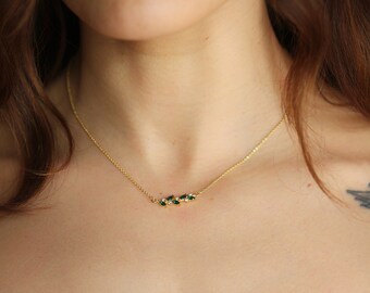 Green Forest Nymph Crystals Necklace Minimalist  Dainty Delicate Chain Gold Silver Whimsical Magical Powerful Boho Necklaces Fairy Jewelry