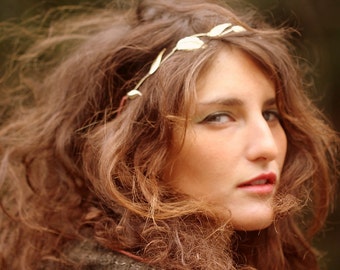 Preorder* Classic Wreath, Gold Leaves Boho Goddess Wreath Bridal Headband, Bridal Hair Accessory, Roman Tiara Gold Leaves Halo Wedding Crown