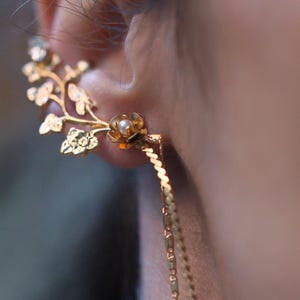 Preorder * Angie Ear Cuff, Flower Crystal Earring, Gold Ear Climber, Elegant Bridal Jewelry, Boho Chic, Bohemian Wedding jewelr Chain