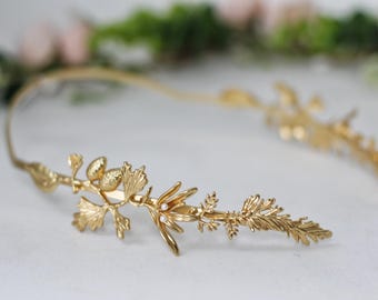 Preorder * Pinecones Goddess Crown Leaves Headband Greek Headpiece, Bridal Hair Accessories Rustic Woodland Wedding Tiara Silver Leaf