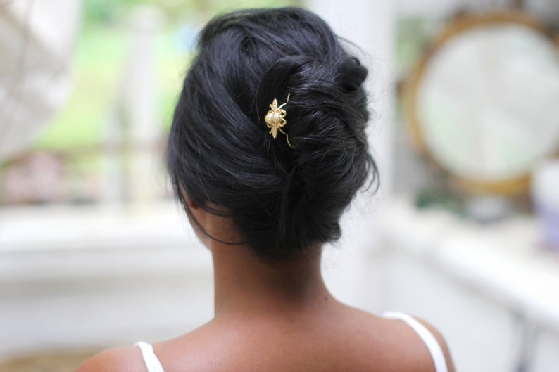 Preorder Honey Bee Hair Prong, Gold Insect Clip, Functional Boho Hair Jewelry, Gold Hair Accessory Nature Inspired Hair Pin image 9