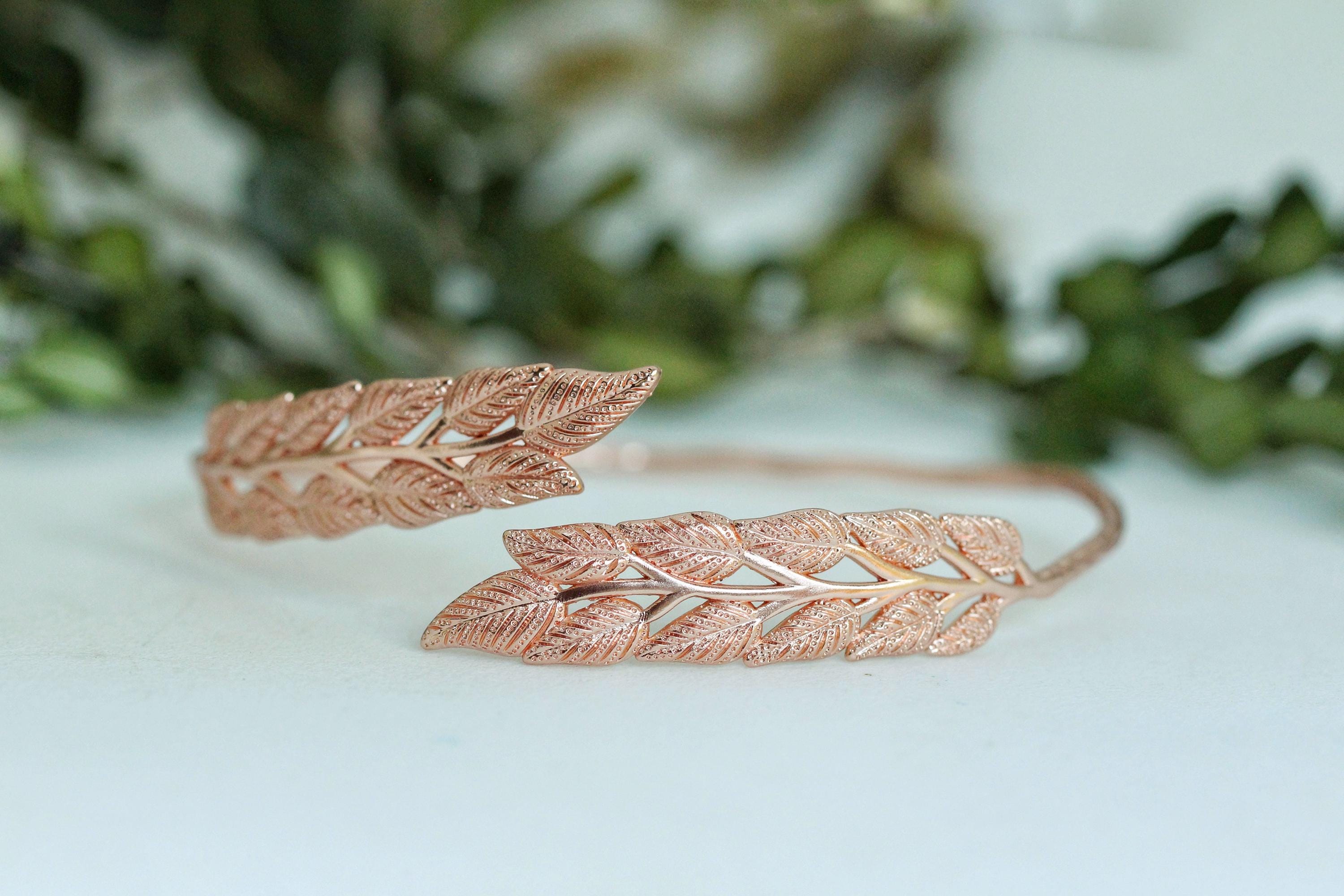 Olive Leaf Arm Band, Greek Gold Leaves Arm Cuff, Wedding Arm Band