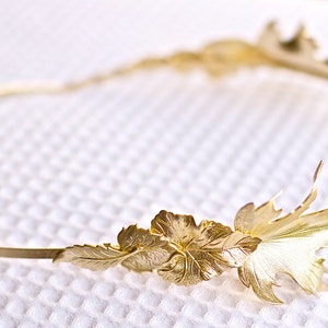 Preorder Royal Fig Leaves Goddess Headband, Grecian style, Roman Headband, Gold Leaves Wreath Bridal Hair accessories, Rear Headband image 4