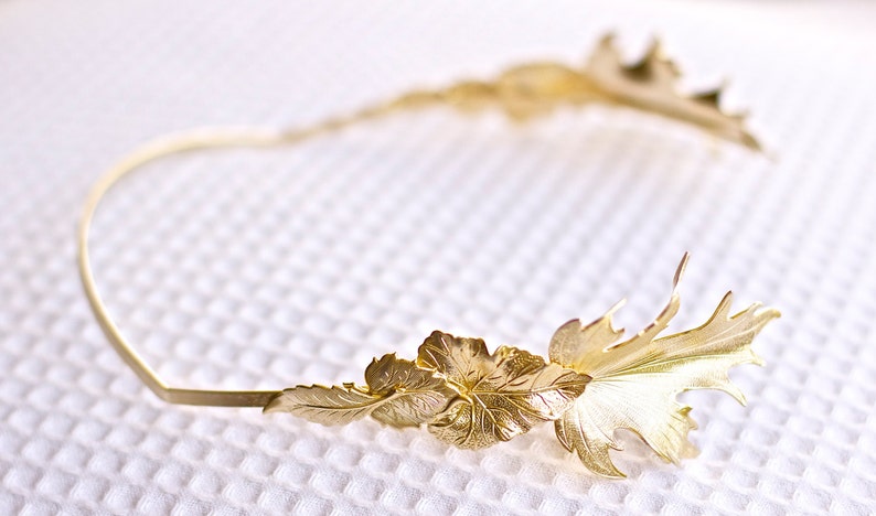 Preorder Royal Fig Leaves Goddess Headband, Grecian style, Roman Headband, Gold Leaves Wreath Bridal Hair accessories, Rear Headband image 4