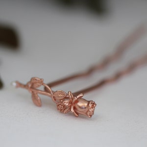 Small Peony Hair Prong Floral Flower Rose Gold Flowers Leaves Boho Floral Hair Accessory Nature Inspired Hair Fork Bridal Hair Pin image 4