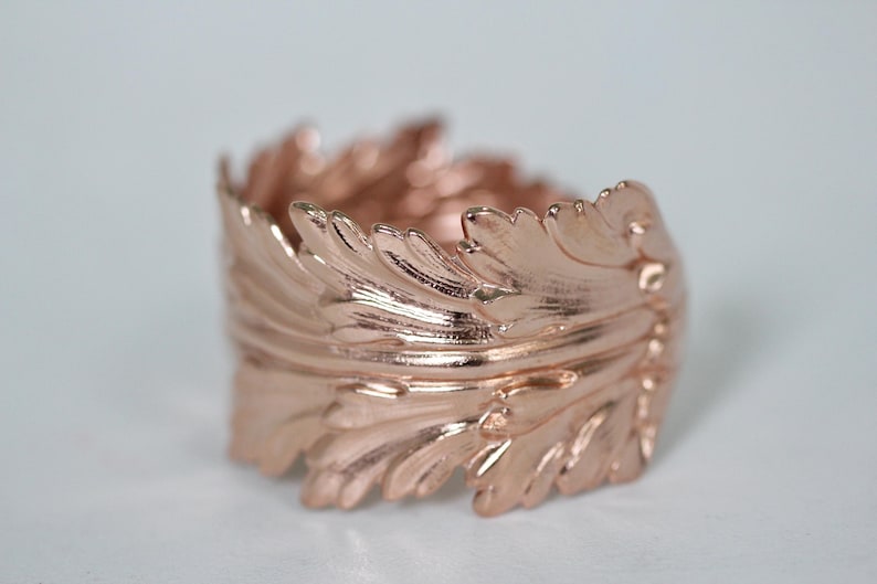 King Feather Bracelet, goddess jewellery, Wrap Leaf Bracelet, Bridal Statement Bracelet, Bridal Accessories, Giant gold Stem Branch Feather image 8