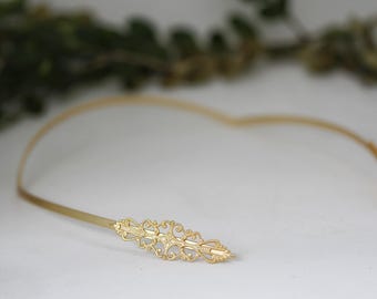 マーキス女神クラウンプリンセスバックヘッドバンドギリシャブライダルリース、ゴールデンティアラロイヤルクラウン、繊細な光輪、ハンドメイド、彼女のために