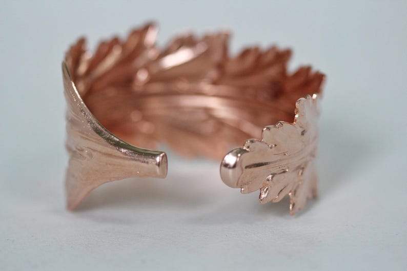 King Feather Bracelet, goddess jewellery, Wrap Leaf Bracelet, Bridal Statement Bracelet, Bridal Accessories, Giant gold Stem Branch Feather Rose Gold