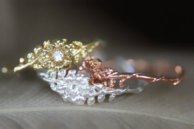 Entwined Floral Branch Ring Size 6 Leaves Gold Crystal Ring, Rose Gold Laurel Wreath Leaf Ring, Pearl Leaves Ring Flower Rings Fairy Jewelry image 7