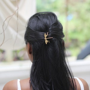 Dragonfly Hair Prong Gold Hair Stick Rose Leaves Gold Insects Accessory Nature Inspired Hair Fork Silver Hair Pin Whimsical Woodland Fairy image 7