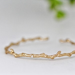 Rustic Seed Pearls Branch Bracelet, Bridal Jewelry, Bride Bracelet Swarovski Cuff Wedding Jewellery Bridesmaid Bracelets Gold Plated Gin KB image 7