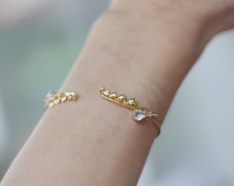 Crystal Lily of the Valley Arm Bracelet Floral Flower Armband Adjustable Hand Made Bridal Cuff Fairy Elven Elf wedding jewelry