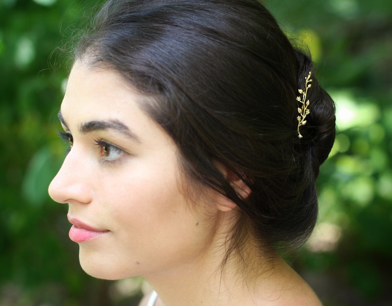 Enchanted Garden Prong Leaf Bun Hair Stick Gold Flower Hair Pin Floral Hair Piece Bridal Hair Pin Daisies Boho Flower Hair Fork image 6