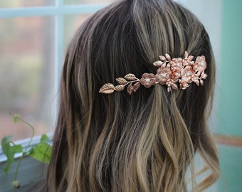 Preorder * Aurora Flower Barrette Bridal Hair Accessories Gold Flowers Clip Floral Pearl Pin Boho Wedding Headpiece Romantic Bridal Piece